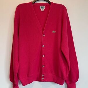 Vintage 80s Izod Lacoste Pink Crocodile Cardigan